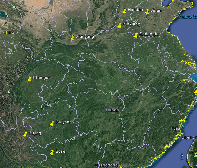 China Southern Weather Locations